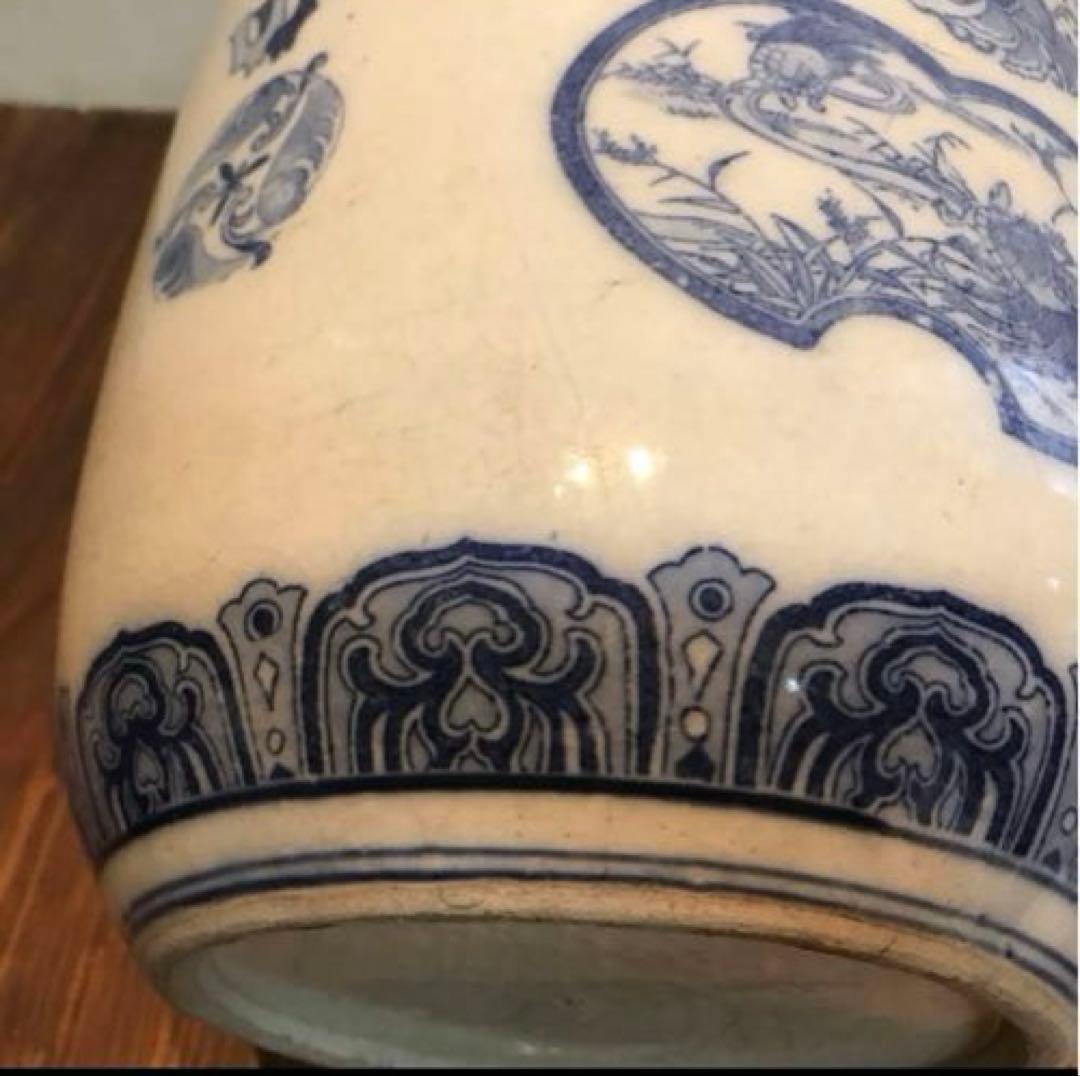 美品　陶器　焼物　当時物　花瓶　絵柄や模様が可愛い　フラワーベース　藍