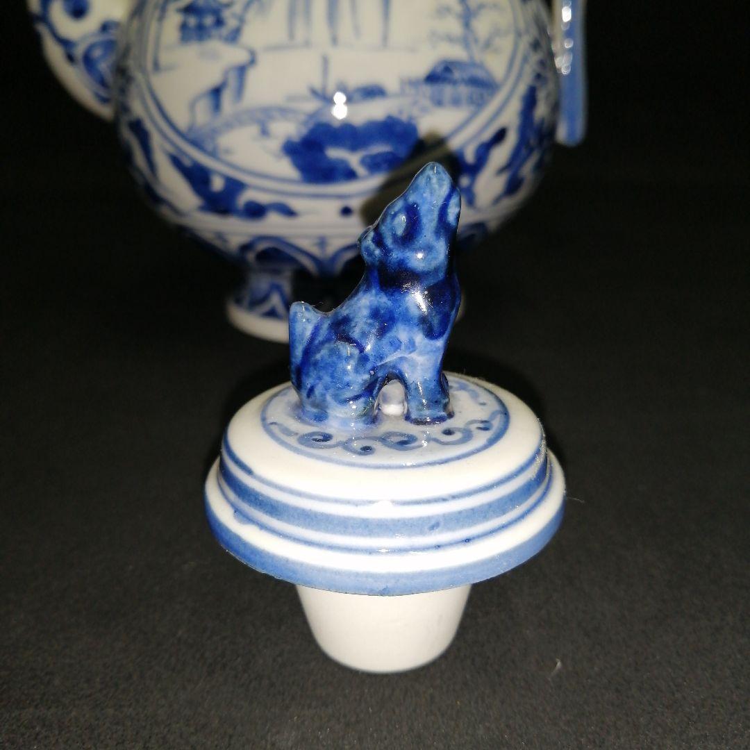 美品　古伊万里　染付山水　角福　手書き　水差し　アンティーク