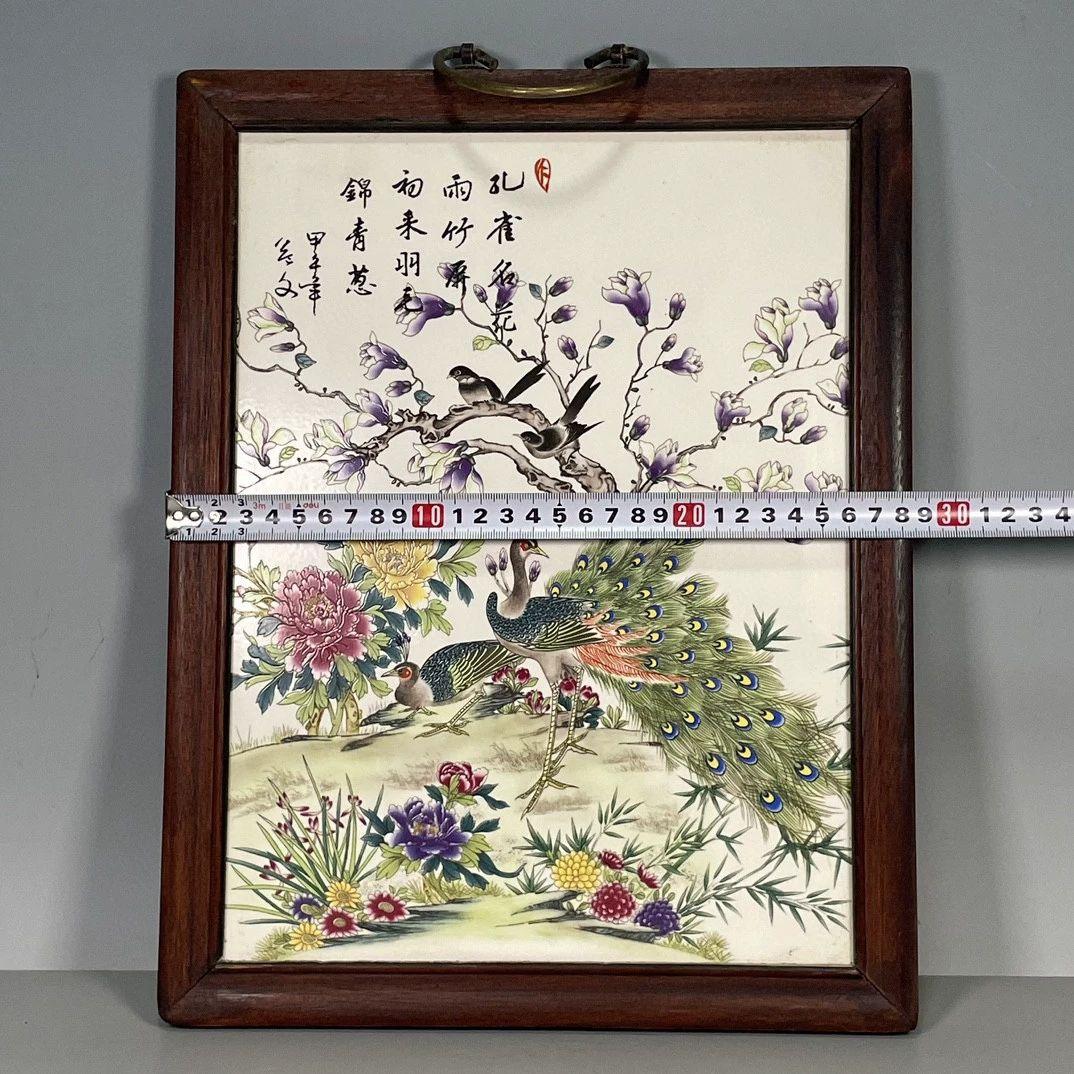 パステル色孔雀名花陶板画 掛け屏 応接間 玄関 景徳鎮陶磁器 装飾品 工芸品置物