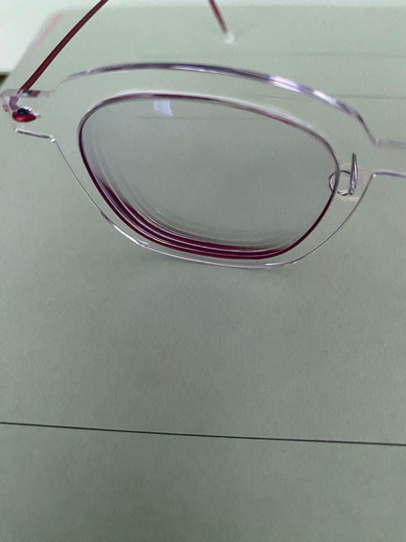 Lindberg クリアレッドファッションメガネ　ケース付き