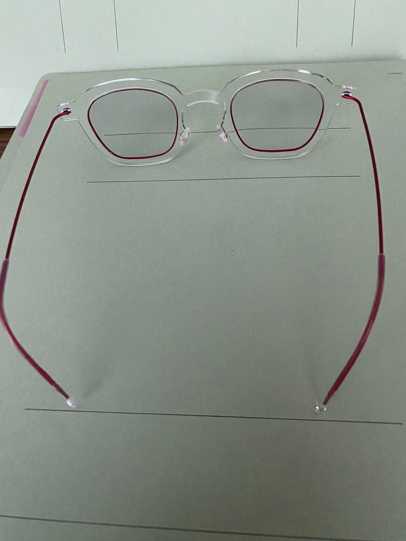 Lindberg クリアレッドファッションメガネ　ケース付き