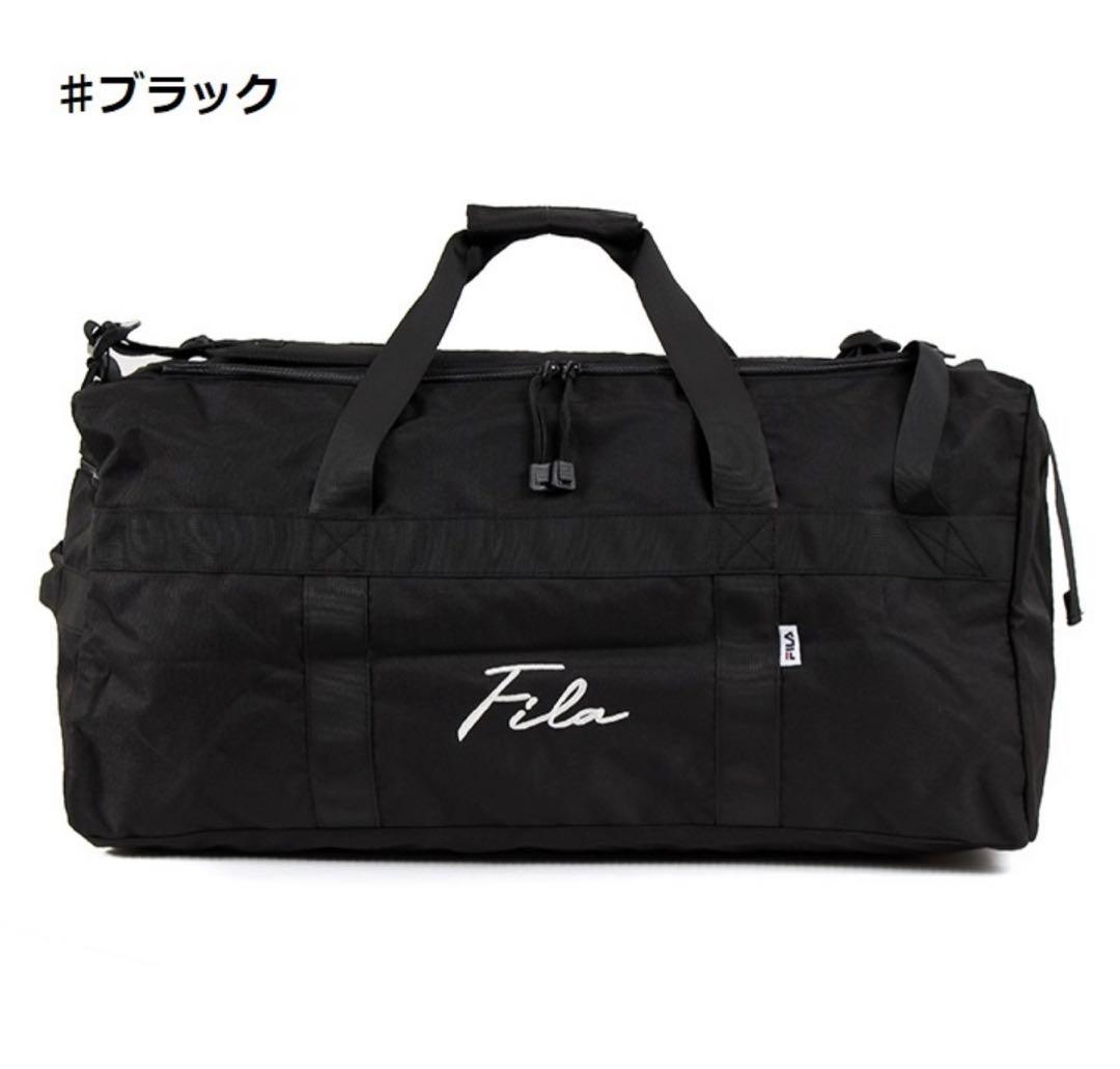 FILA フィラ ボストンバッグ 筆記体ロゴ 50L ブラック