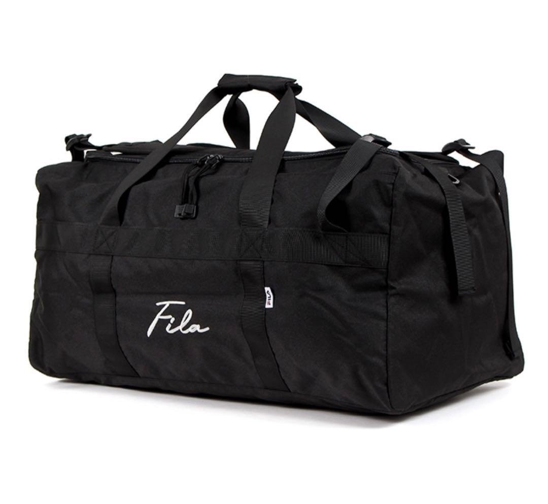 FILA フィラ ボストンバッグ 筆記体ロゴ 50L ブラック