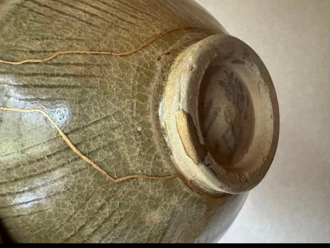 南宋 珠光青磁 茶碗 金継ぎ 極め箱 古陶
