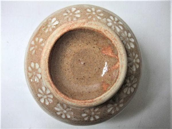 彫三島手 寿菊文「桃山窯」覗き 寿 茶道具 抹茶茶碗 共布 美品 共箱