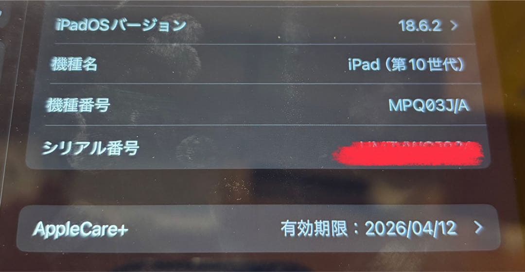美品アップルケアプラス付　Apple iPad シルバー10世代64Gwifi