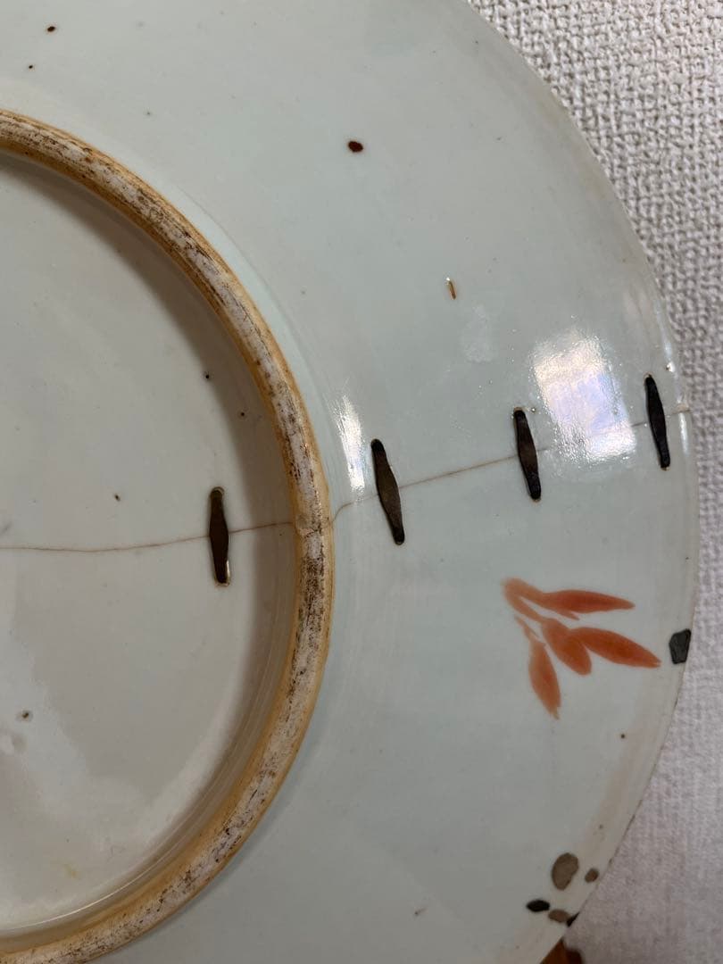 中国美術 清時代 同治年製特大 色絵花卉大皿35cm