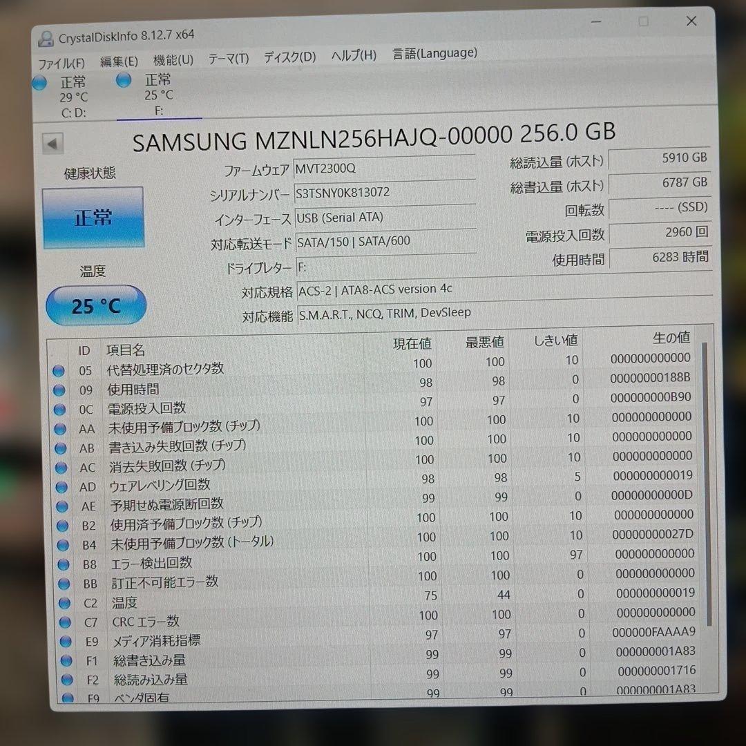 SAMSUNG M.2 SATA SSD 256GB ノートPC用 正常診断