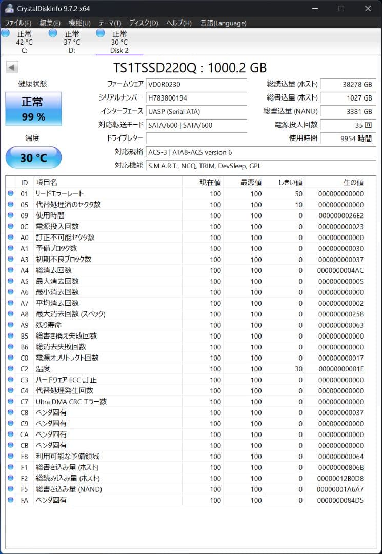 Transcend SSD220Q 1TB 2.5インチ SSD