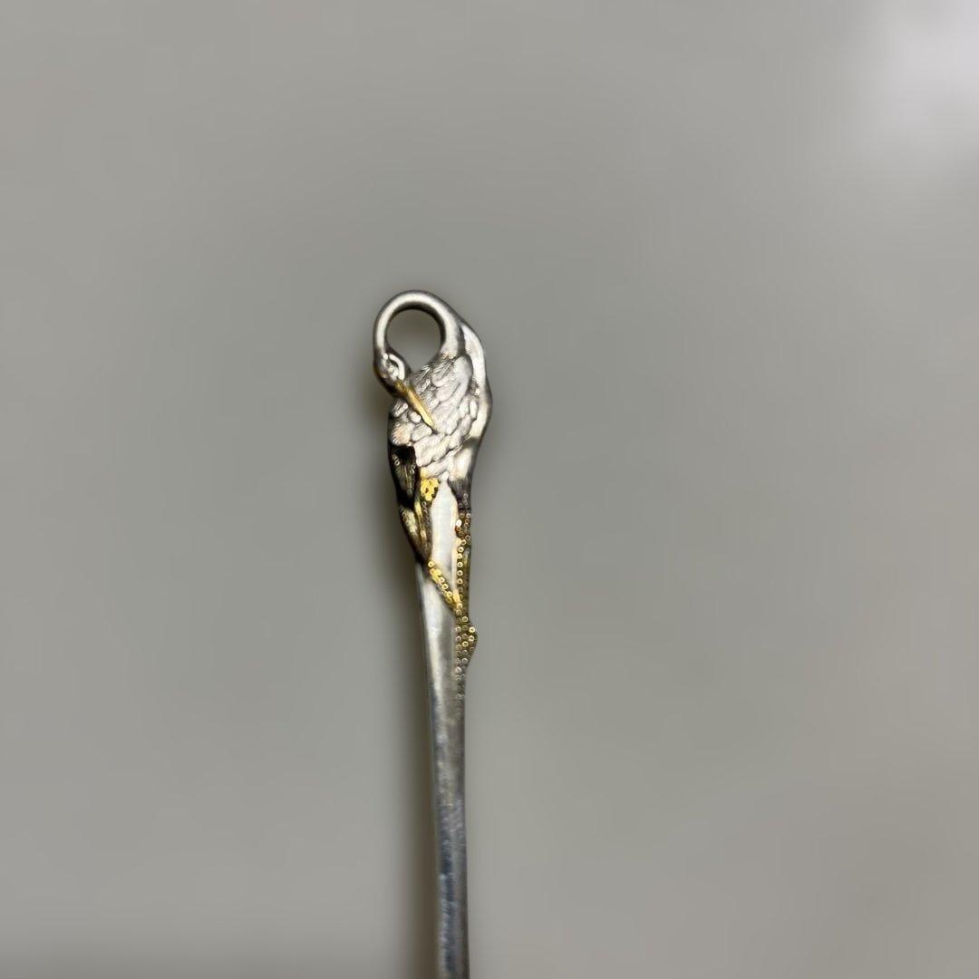 縁起物　銀製スプーン　鶴と亀　シルバー✖️ゴールド　アンティーク　未使用品