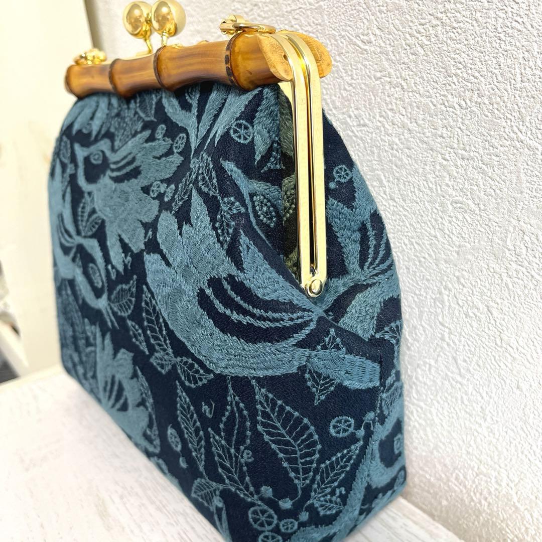 ミナペルホネン　カーニバル使用　21cm竹がま口バッグ　ハンドメイド