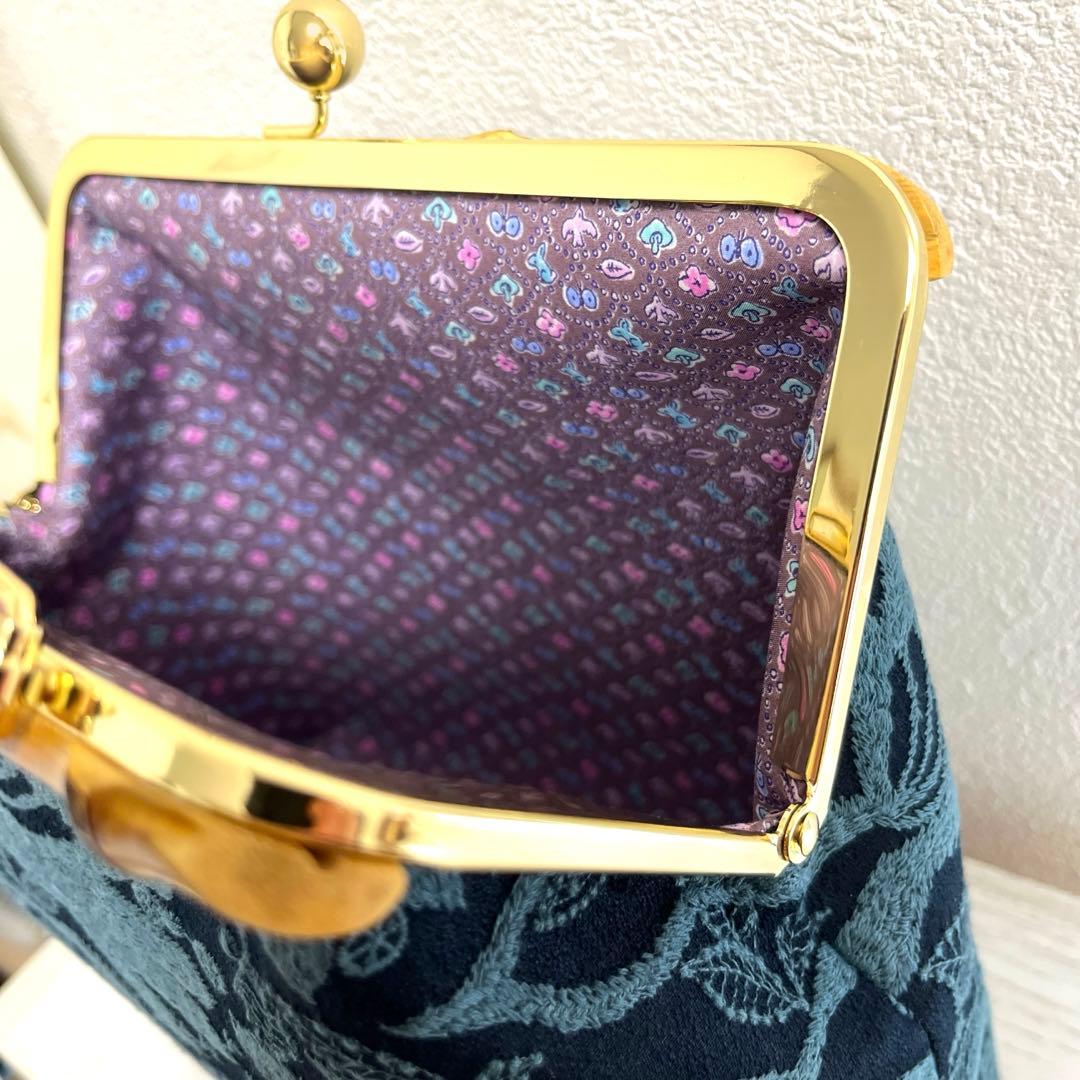 ミナペルホネン　カーニバル使用　21cm竹がま口バッグ　ハンドメイド