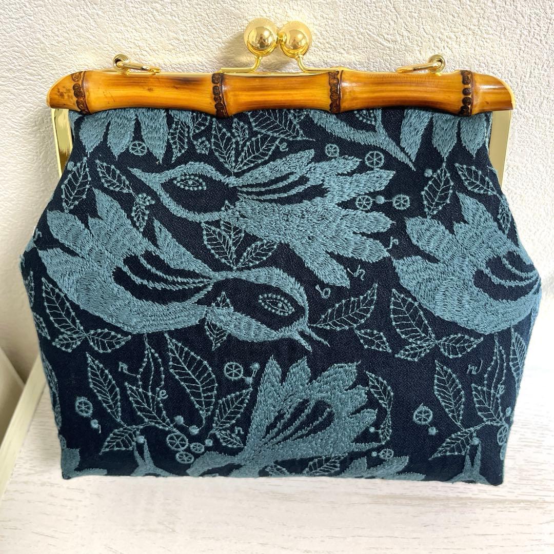 ミナペルホネン　カーニバル使用　21cm竹がま口バッグ　ハンドメイド