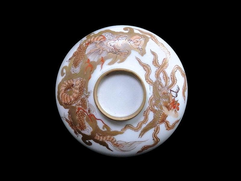 古伊万里　金襴手　龍に鳳凰の図　蓋茶碗　135AS-DBt
