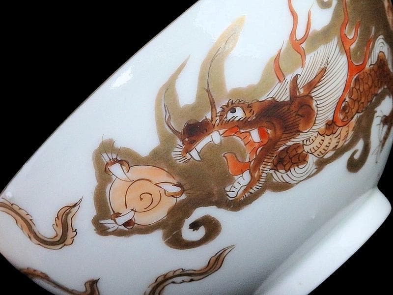 古伊万里　金襴手　龍に鳳凰の図　蓋茶碗　135AS-DBt