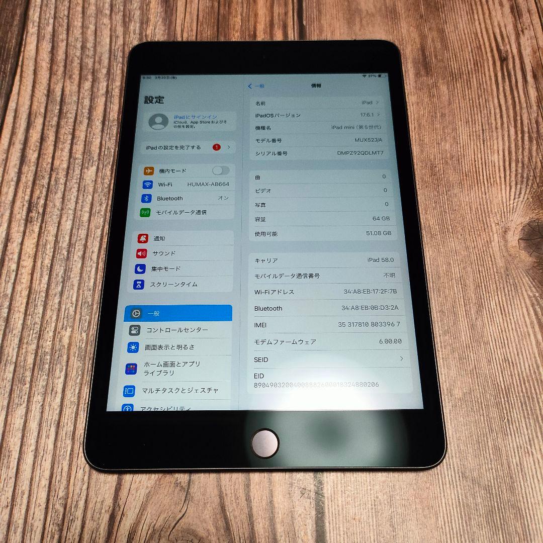 iPad mini 第5世代 64GB SIMフリー バッテリー93% 超美品