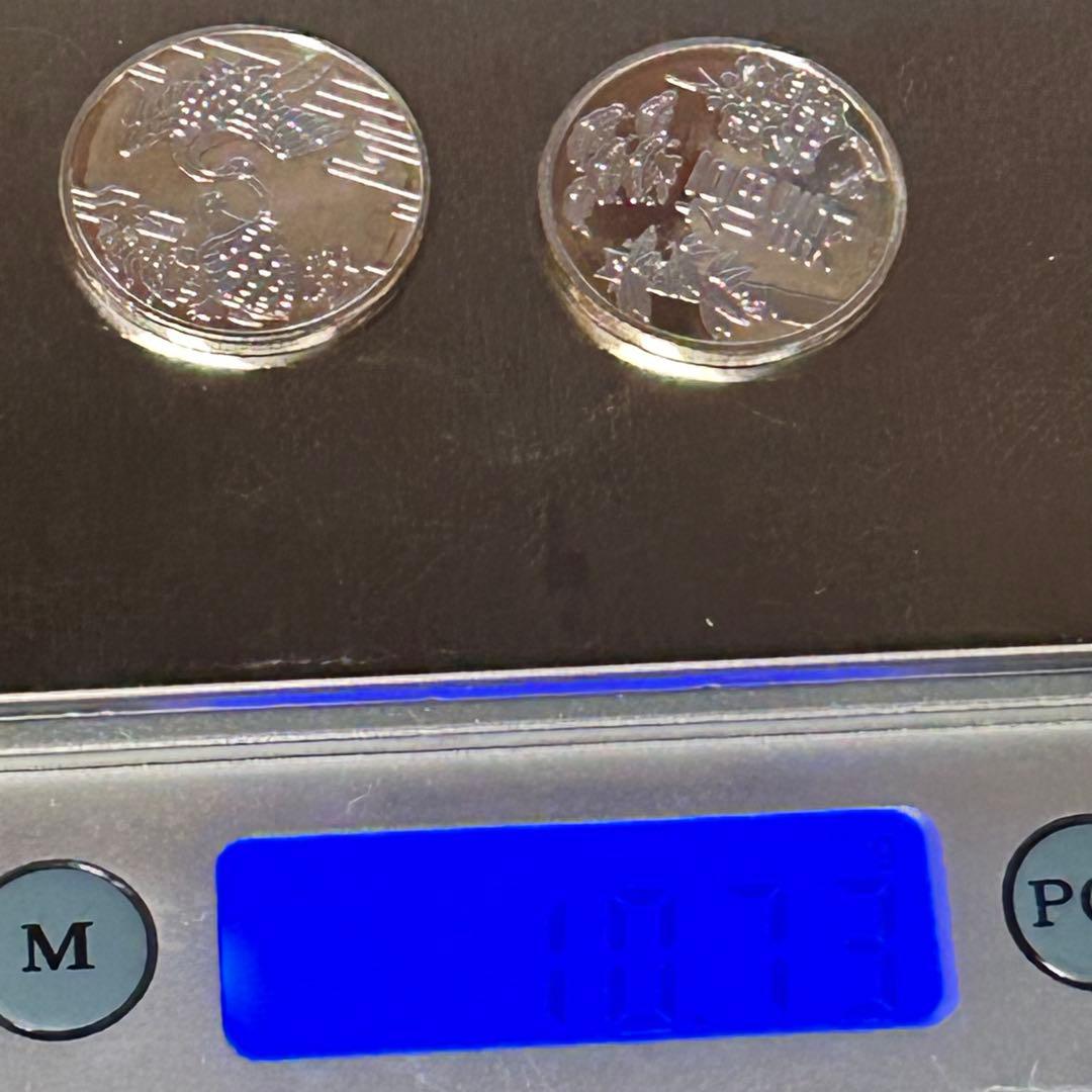 【純銀製 】　鶴亀デザイン 福寿　2枚セット出し　約10.73g 造幣局製　⑪