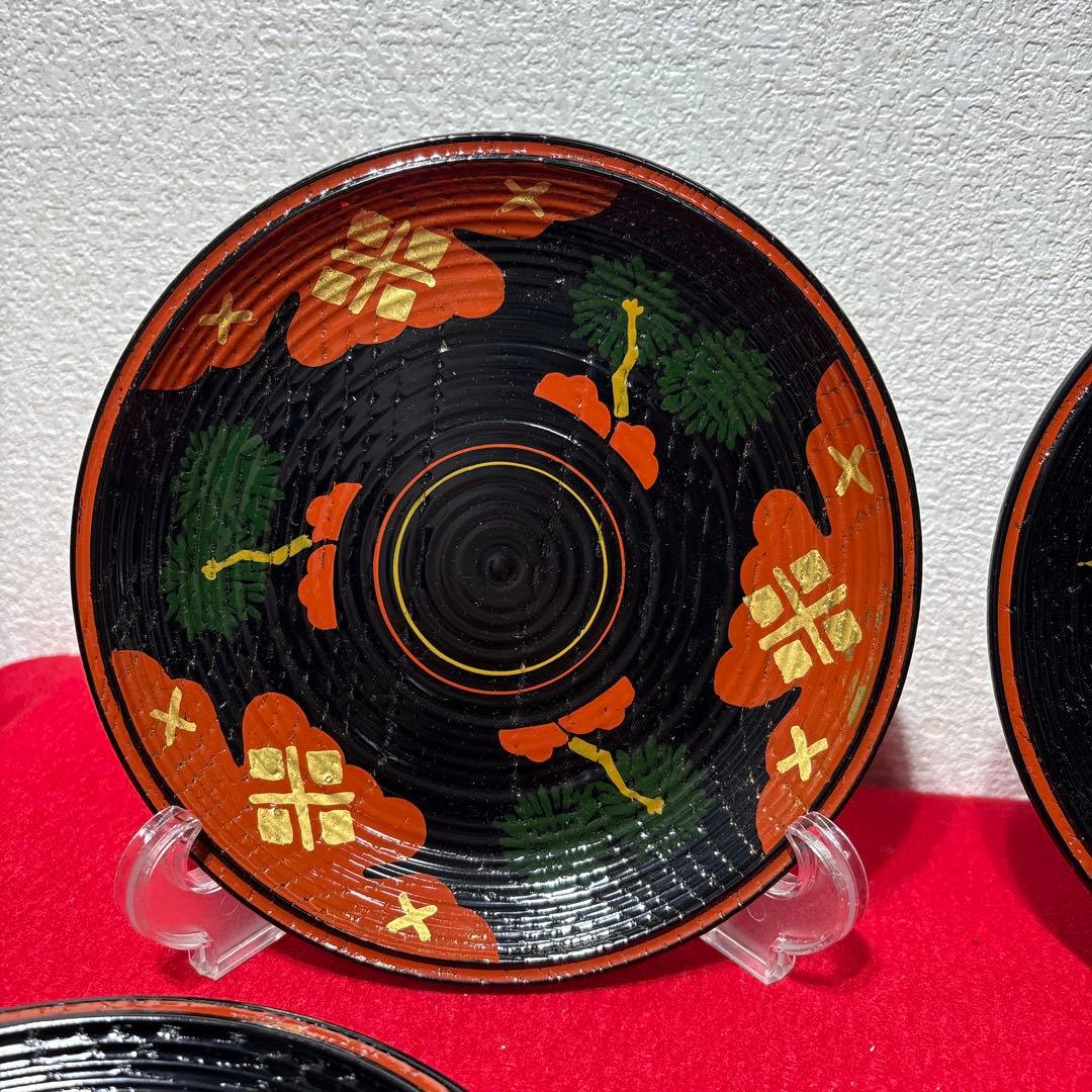 未使用　平安象彦　銘々盆　茶道具　漆器　皿　絵変わり　5枚組