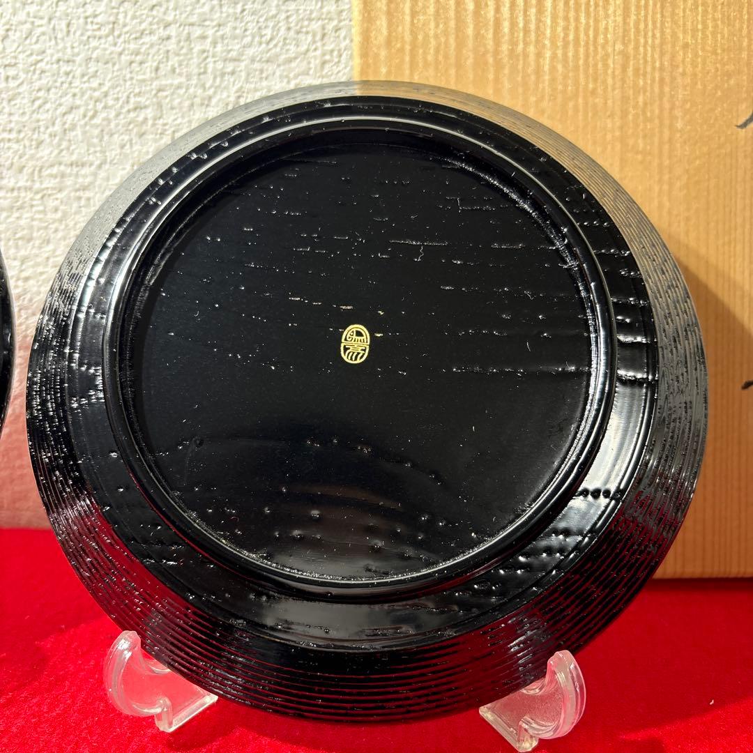 未使用　平安象彦　銘々盆　茶道具　漆器　皿　絵変わり　5枚組