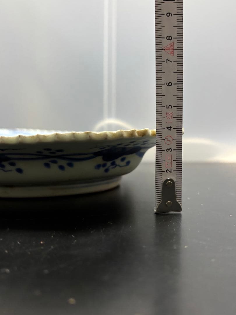 古伊万里 江戸期 染付山水文隅切長角皿 幕末 成化年製 手描き オールドイマリ