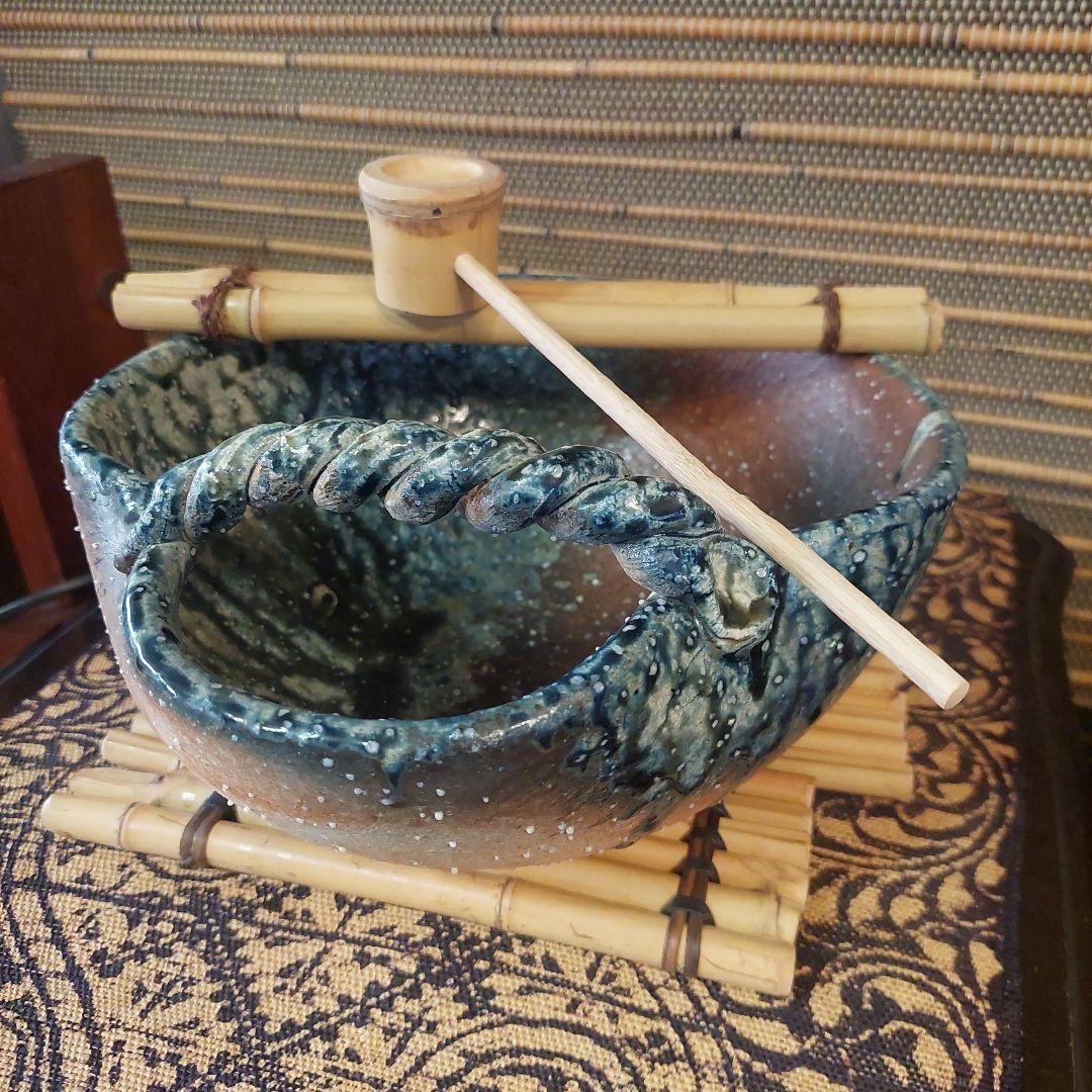 信楽焼き⭐しがらき⭐変形手縄付⭐竹杓セット⭐新品未使用⭐インテリア