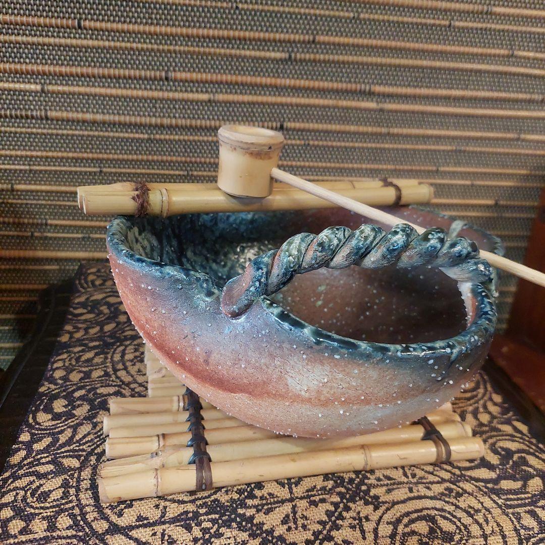 信楽焼き⭐しがらき⭐変形手縄付⭐竹杓セット⭐新品未使用⭐インテリア