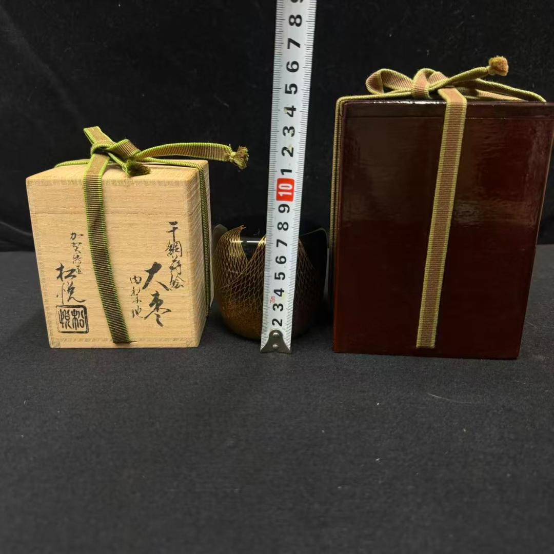 棗　茶道具　渡辺松悦 千網蒔絵　極上金蒔絵 大棗 桐共箱　二重箱