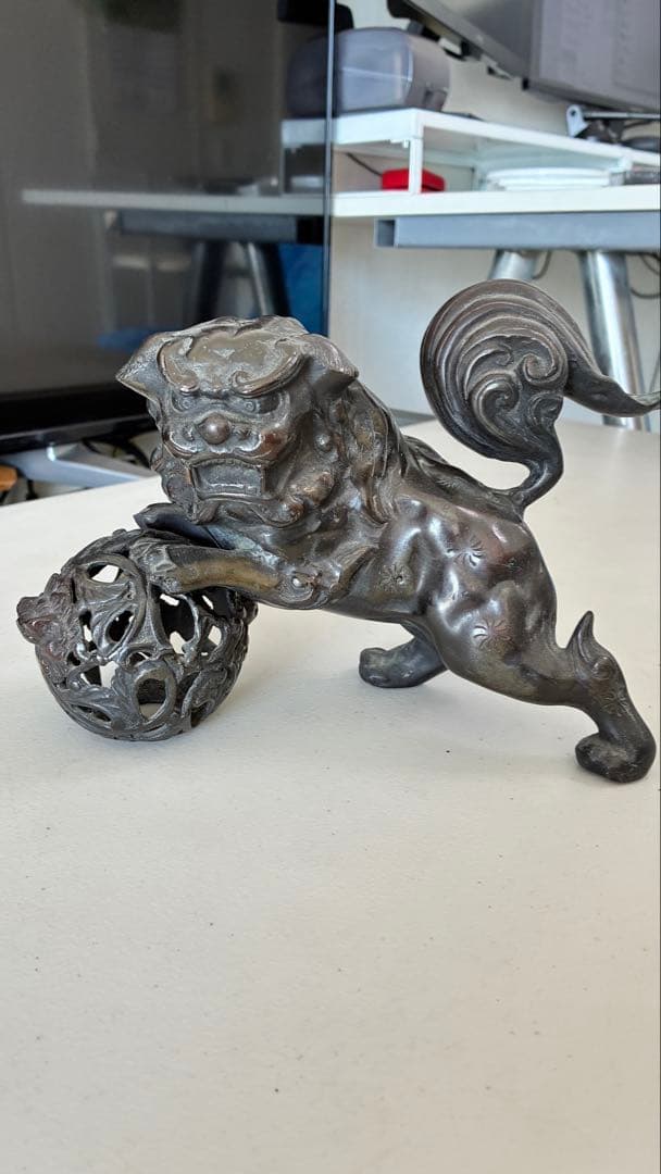 銅器 金属製獅子と玉の工芸品 高田銅器？不明