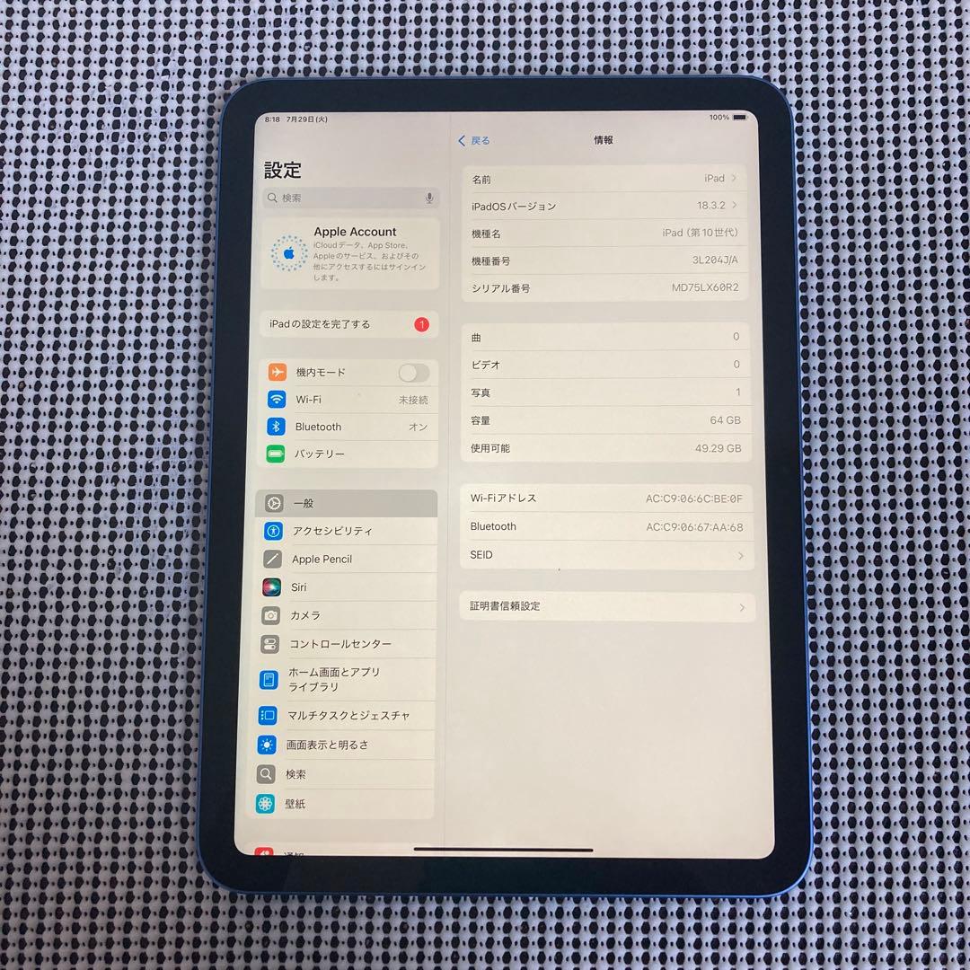 2389【早い者勝ち】電池最良好☆iPad10第10世代64GB WIFIモデル