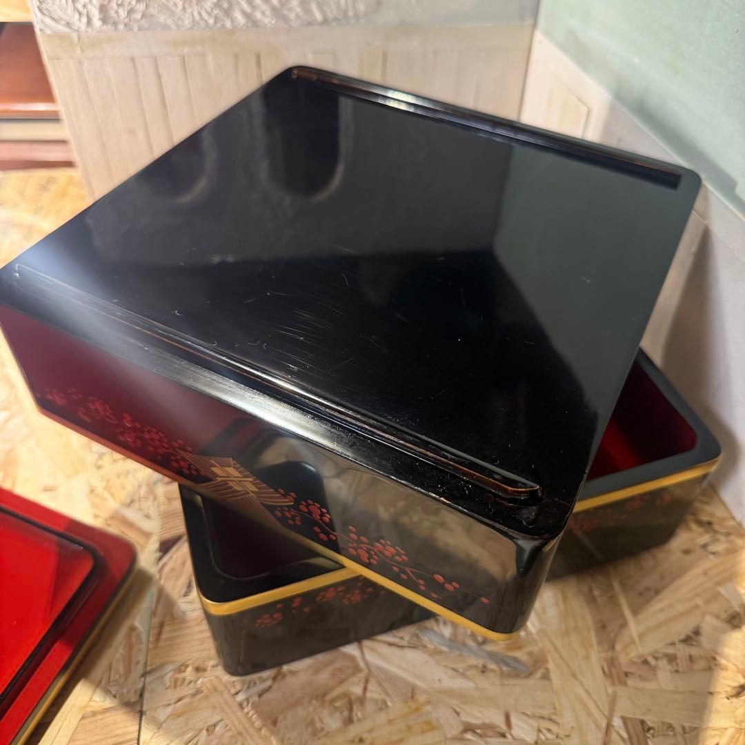 ヴィンテージ 秀衡塗 2段重箱 黒×金×朱 華やか漆器
