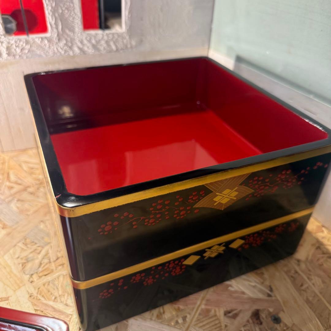 ヴィンテージ 秀衡塗 2段重箱 黒×金×朱 華やか漆器