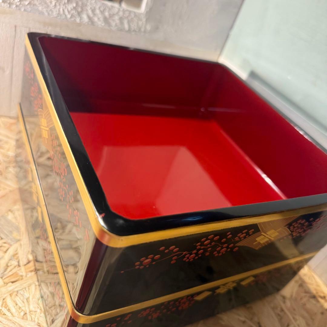 ヴィンテージ 秀衡塗 2段重箱 黒×金×朱 華やか漆器