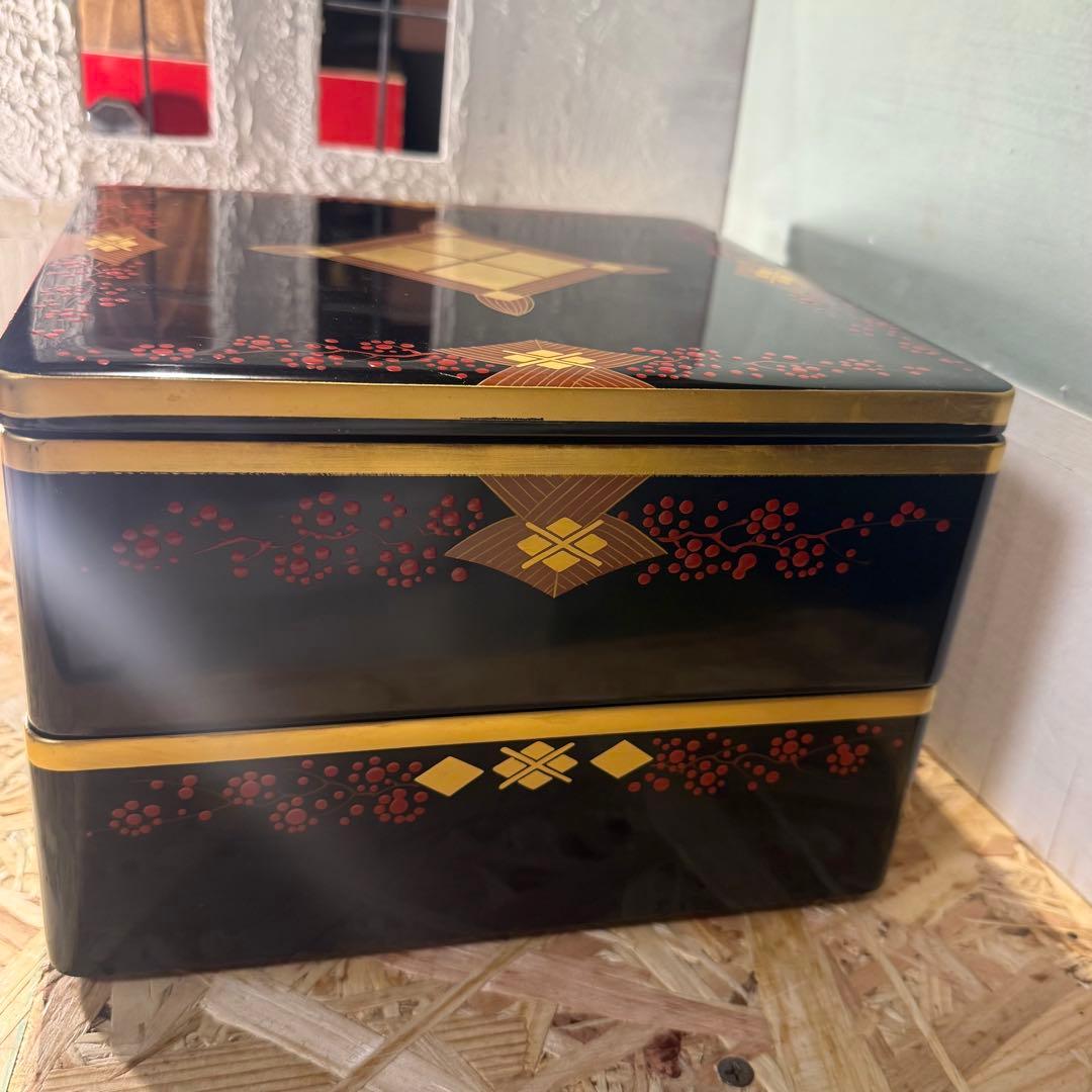 ヴィンテージ 秀衡塗 2段重箱 黒×金×朱 華やか漆器