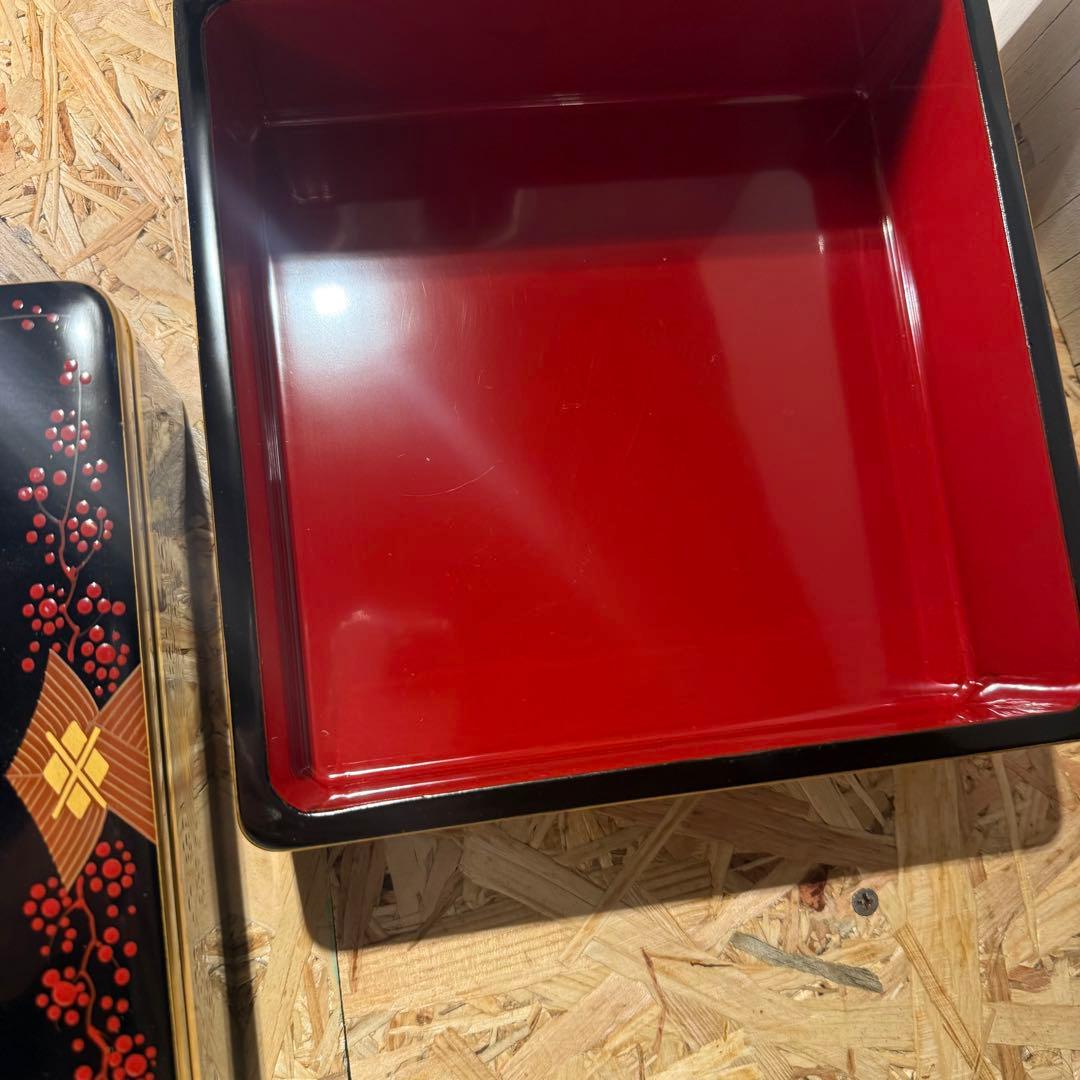 ヴィンテージ 秀衡塗 2段重箱 黒×金×朱 華やか漆器
