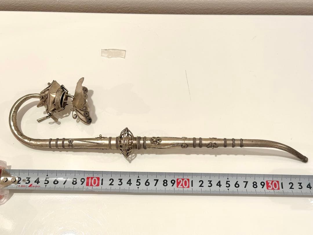 蝶【煙管 全長30cm】東洋 アンティーク 喫煙具 キセル オブジェ 雑貨 金属
