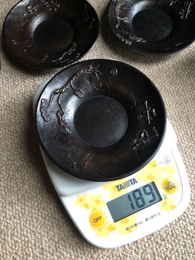 須賀月芳 氏作 黄銅 茶托 高砂 共箱入
