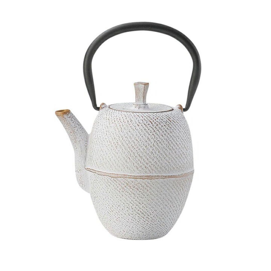 【南部鉄器】　急須　ホワイトゴールド　筒型刷毛目