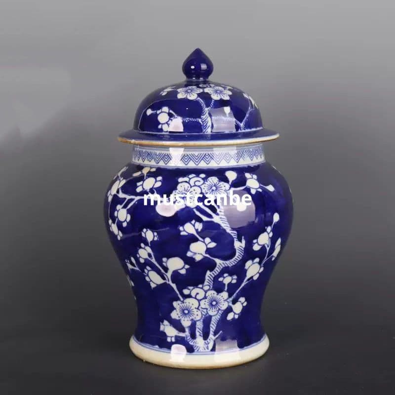 青藍地氷梅紋将軍壺 景徳鎮 陶磁器 装飾品 現代工芸品 美術品 置物