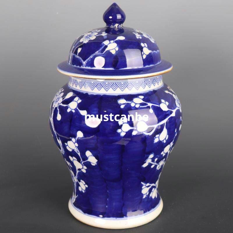 青藍地氷梅紋将軍壺 景徳鎮 陶磁器 装飾品 現代工芸品 美術品 置物