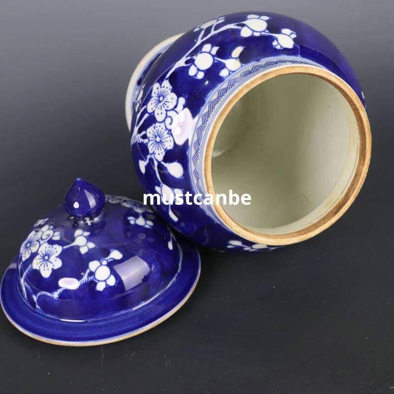 青藍地氷梅紋将軍壺 景徳鎮 陶磁器 装飾品 現代工芸品 美術品 置物