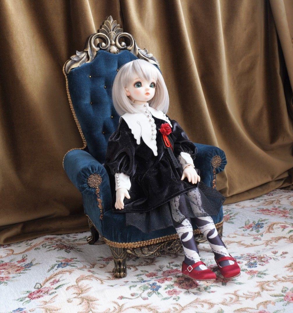 1/4 ドール用アンティーク調チェア オールドブルー 椅子 家具