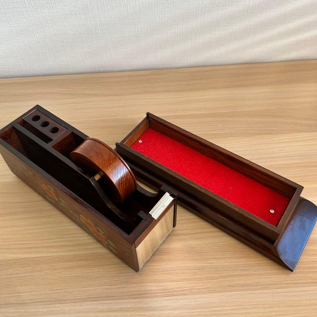 レトロ　木製　テープカッター　マルチカッター　小物入れ