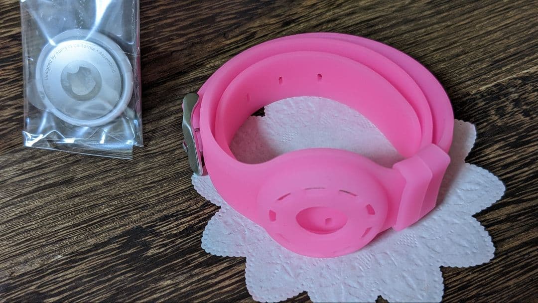 Airtag　エアタグ本体と首輪(蛍光ピンク)セット　猫用　犬用