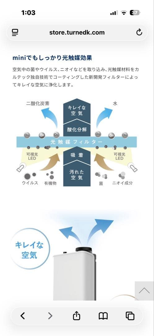 カルテック TURNED-K mini 除菌脱臭機 光触媒 KLE01