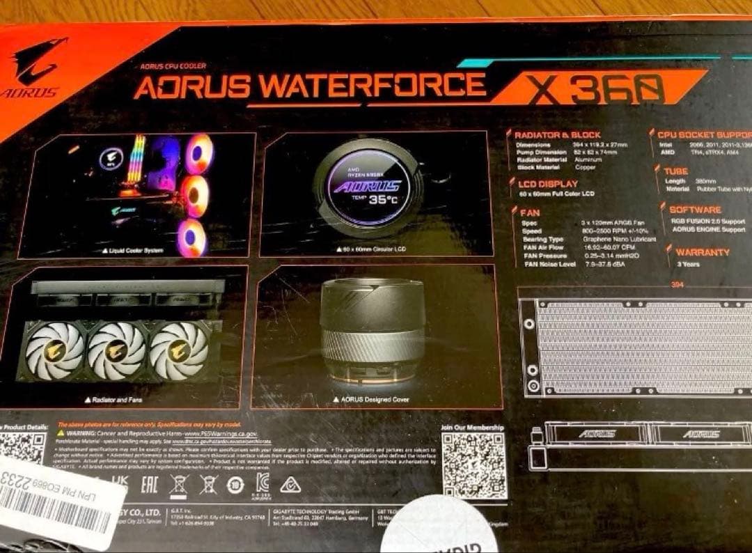 新品 AORUS WATERFORCE X360 水冷CPUクーラー LCD