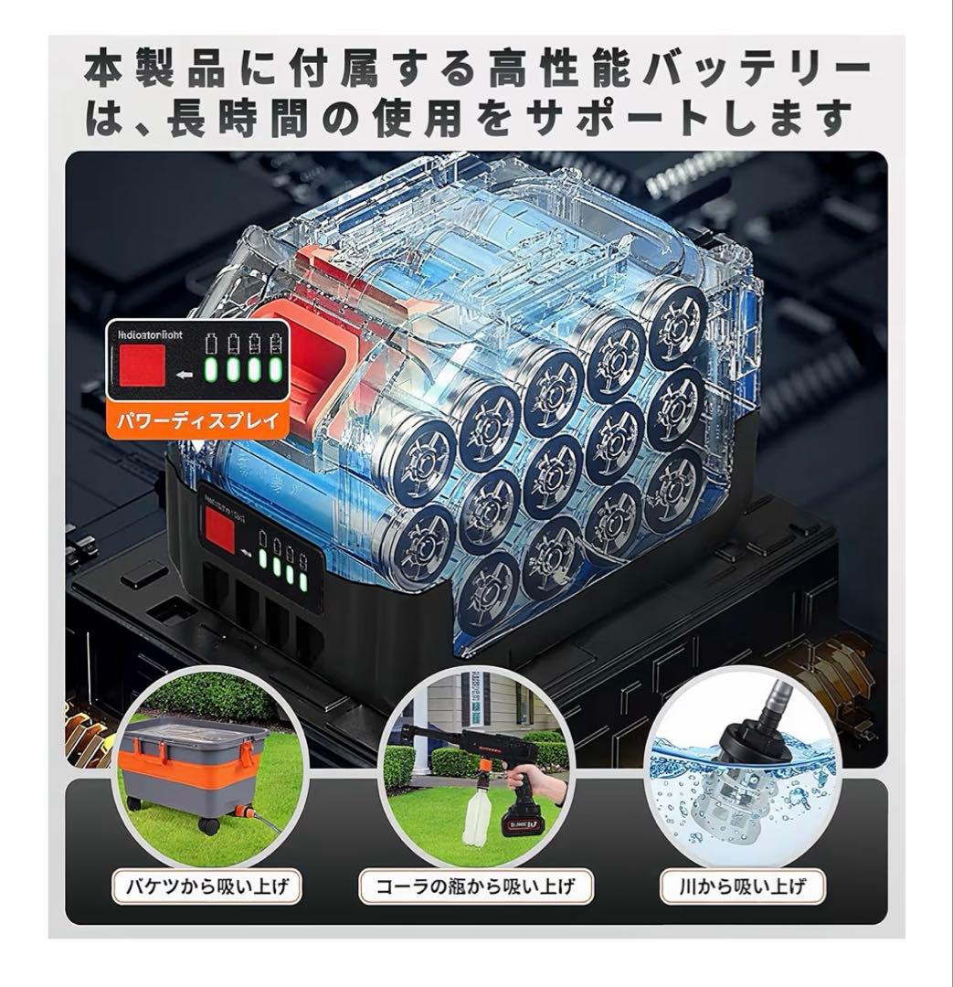高圧洗浄機 コードレス 充電式 9MPa強力噴射 22L折り畳みバケツ付き