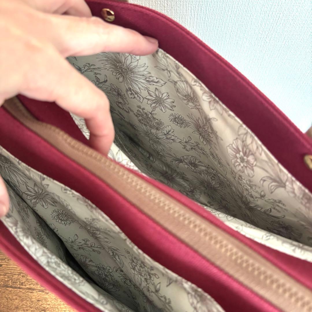 【JUNE】あおりポケット付きトートバッグL 倉敷8号帆布　ボルドー