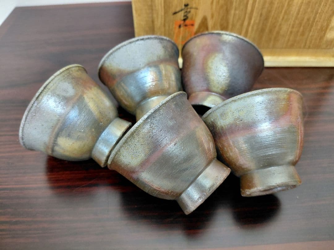 備前焼 泰山窯 茶器揃 宝瓶 湯冷 煎茶碗五客 共箱 煎茶道具