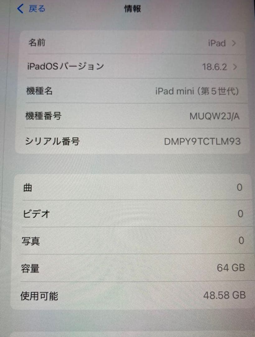 【美品】iPad mini （第5世代） Wi-Fi 64GB スペースグレイ