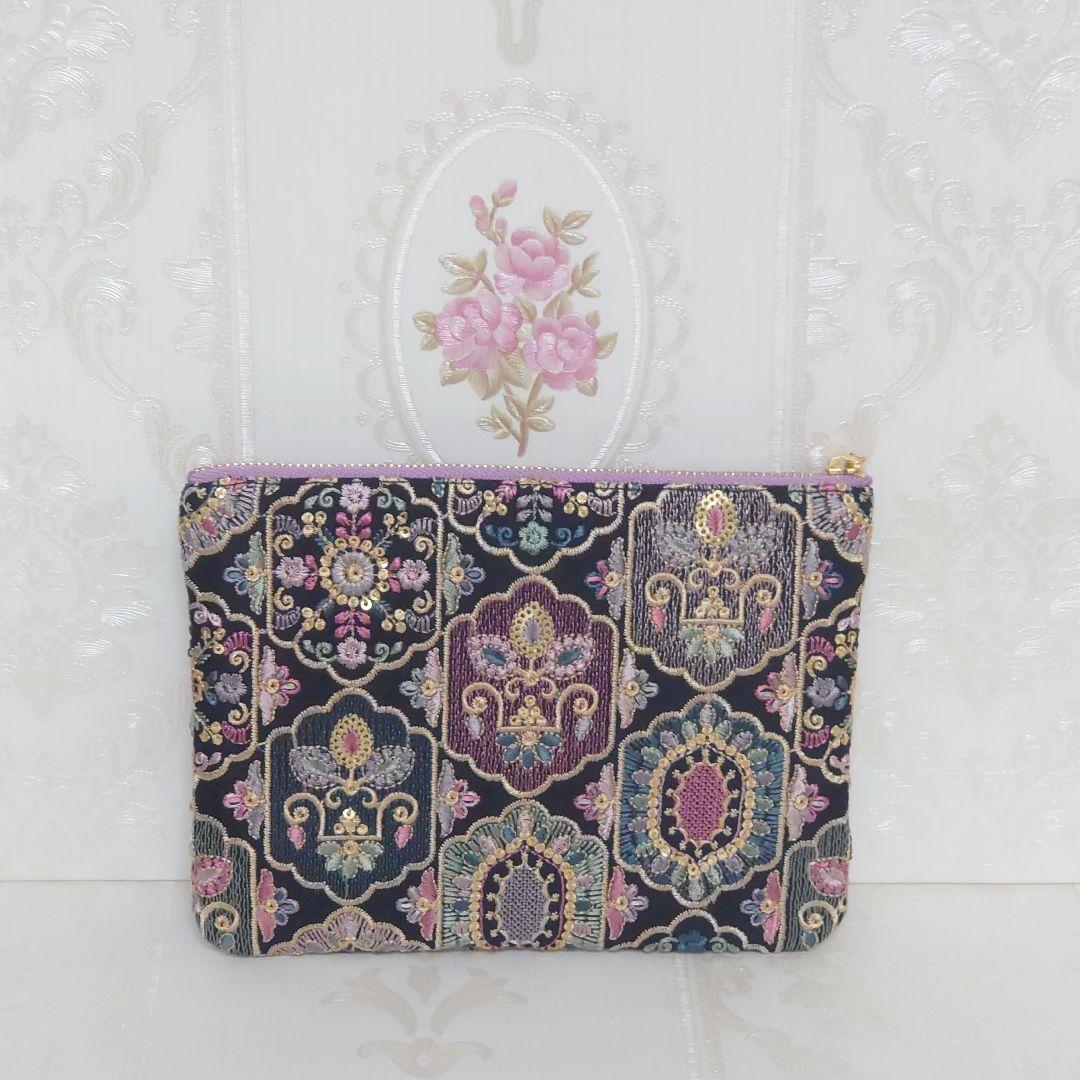 コロ様 インド刺繍生地 ポーチ ハンドメイド
